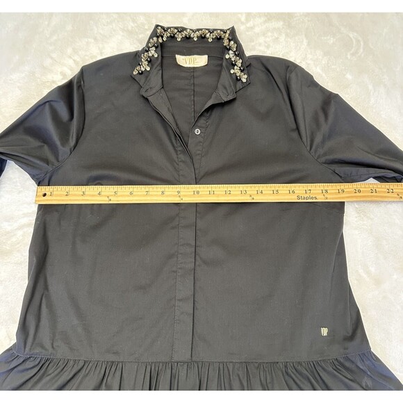 VDP Collection Black Long Sleeve Embellished Collar Peplum Blouse Sz 10/46 - Picture 7 of 16